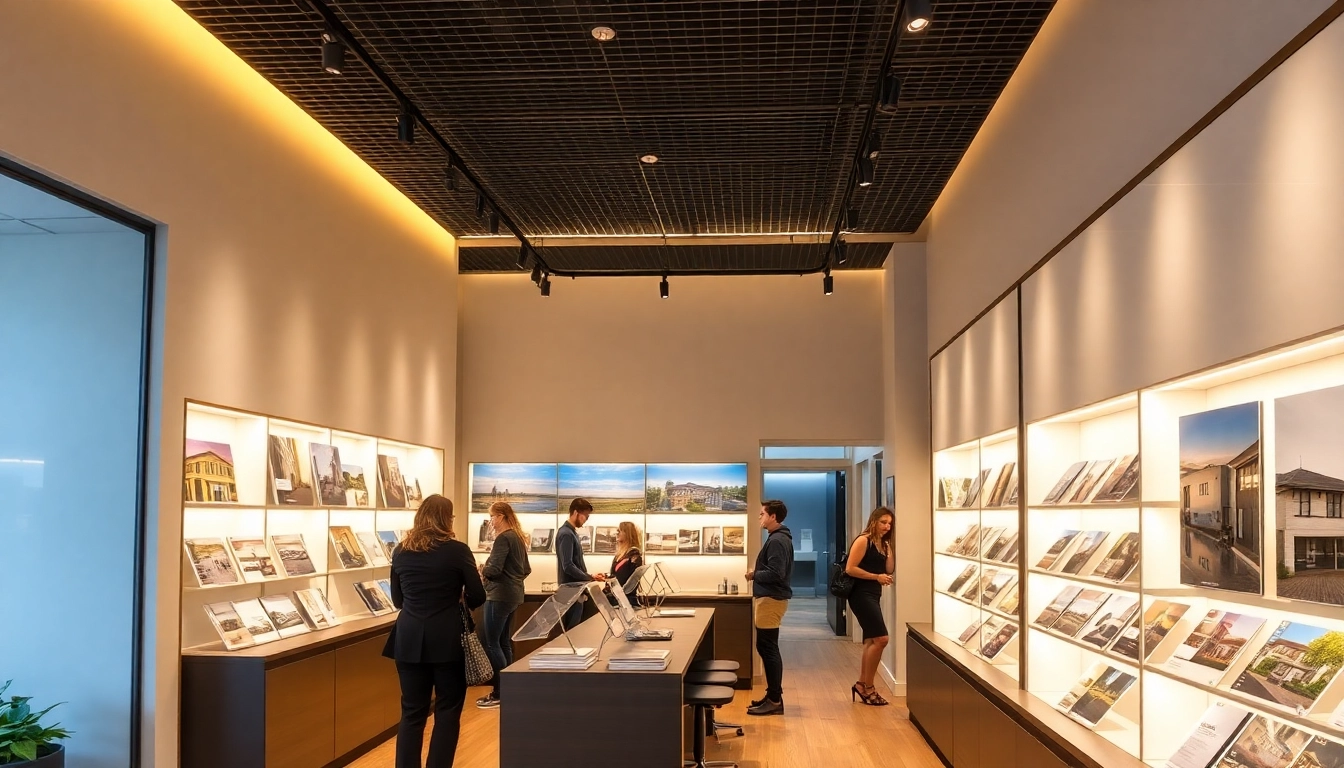 Immobilien Grevenbroich: Modern real estate office with professional agents and upscale property displays for effective marketing.