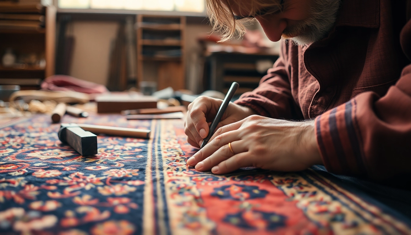 Professional Restauro Tappeti milano artisan restoring a detailed Persian rug with traditional