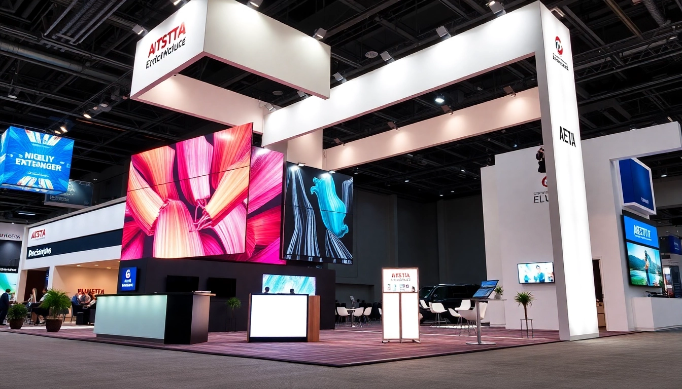 Tradeshow displays booth showcasing vibrant signage and engaging presentation at a busy event