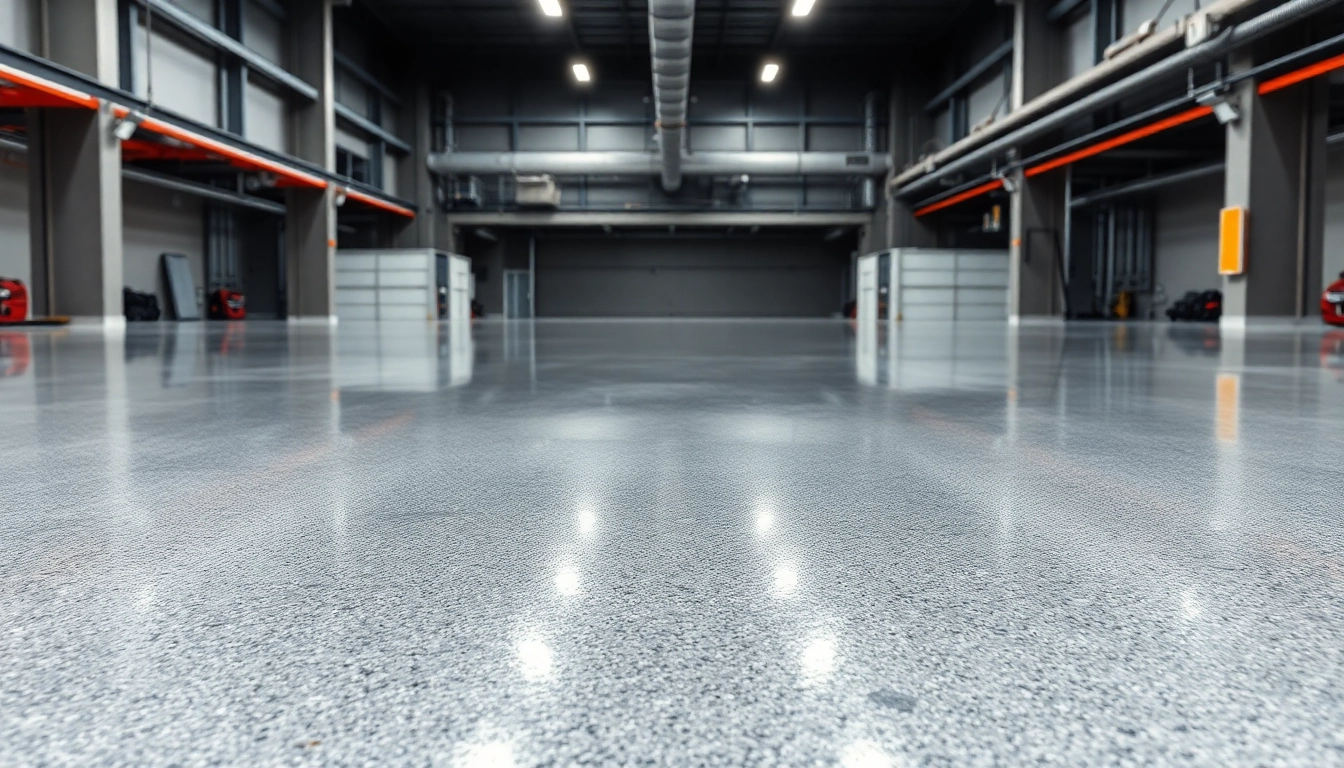 Professional epoxy resin floor application showcasing a durable, high-gloss finish in an